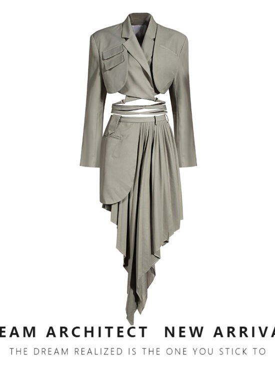 Women'S Asymmetrical Mini Skirt Suit Set Trendy Polyester