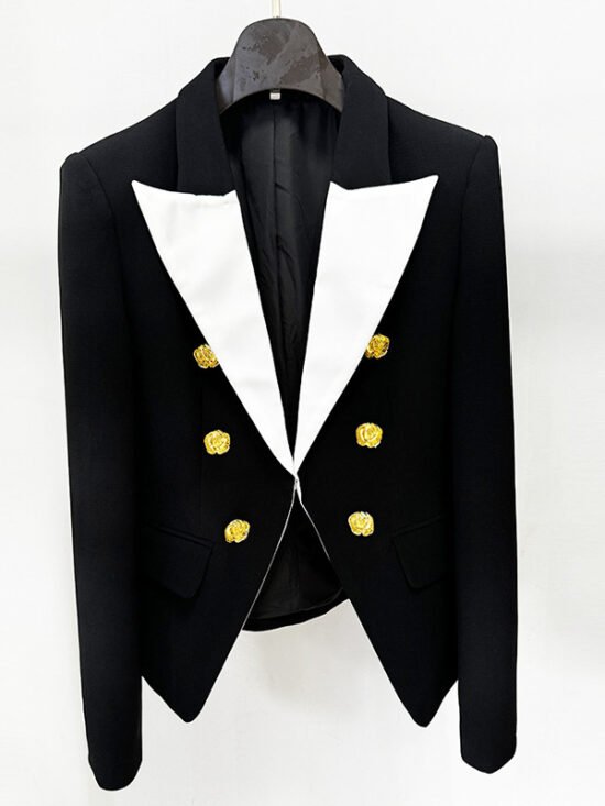 Fashionable Color Block Blazer With Metal Rose Button