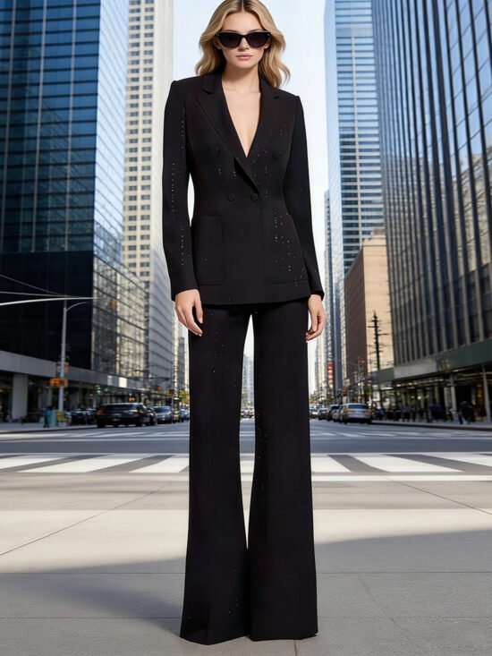 Sequin Blazer And Pants Set Stylish Casual Outfit