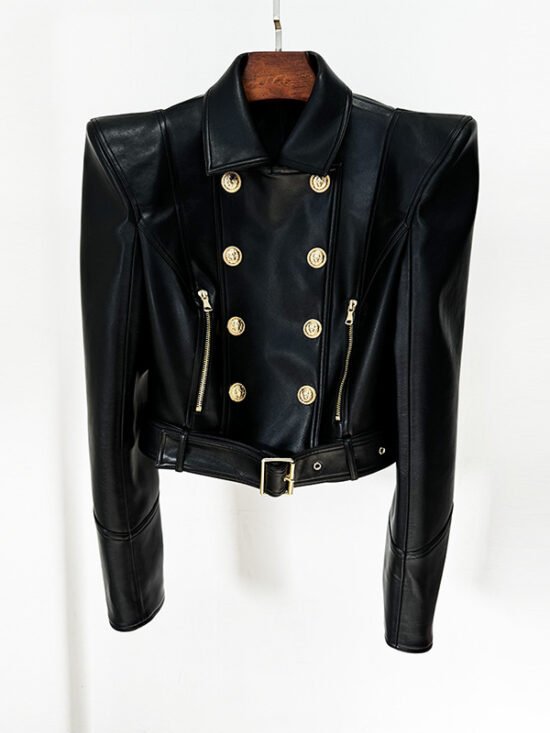 Trendy Motorcycle Jacket With Double Breasted Design