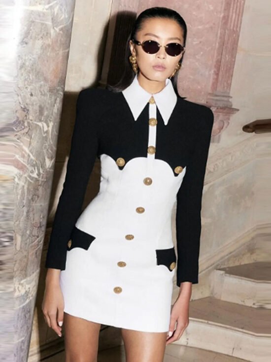 Trendy Color Block Bodycon Shirt Dress