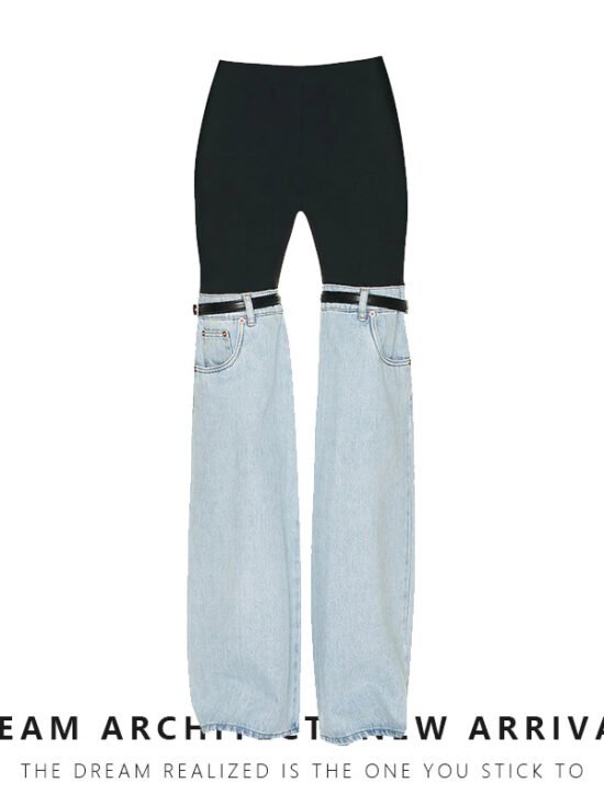 Trendy High-Waisted Straight-Leg Denim Pants