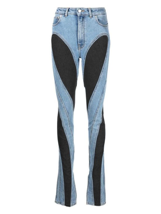Color Block High-Waisted Skinny Jeans For Women