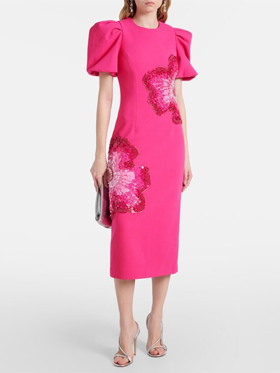 Trendy Beaded Flower Short Sleeve Dress