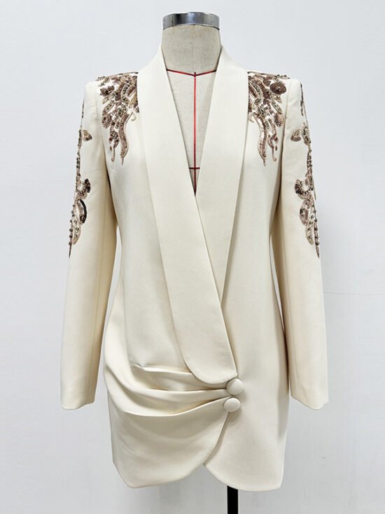 Fashionable Elegant Beaded Mini Dress With Mandarin Collar