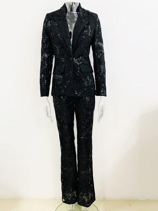 Fashionable Sheer Embroidered Blazer And Trouser Set