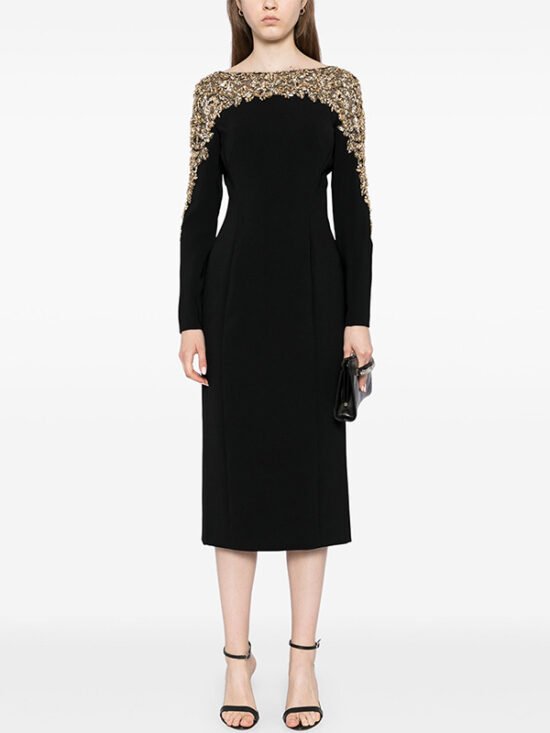 New Fashion V-Neck Midi Dress With Beaded Details