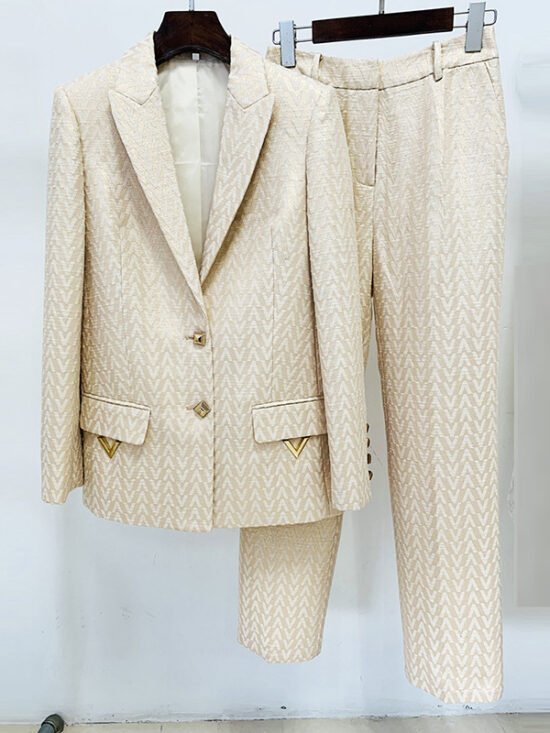 Elegant Jacquard Blazer And Trousers Set For Events