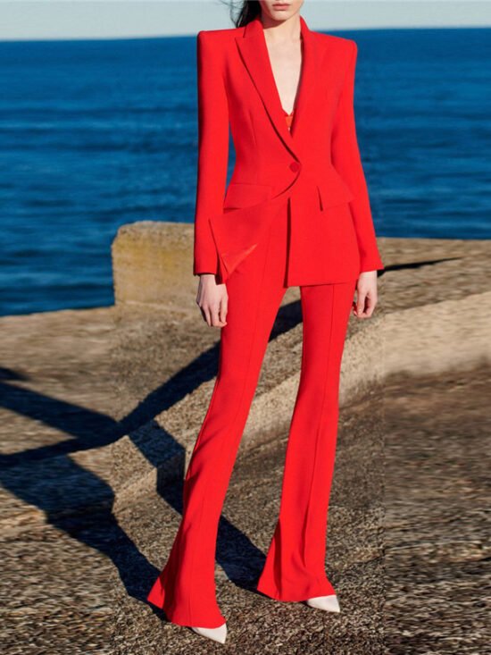 Trendy Two-Piece Suit With Blazer And Flared Pants