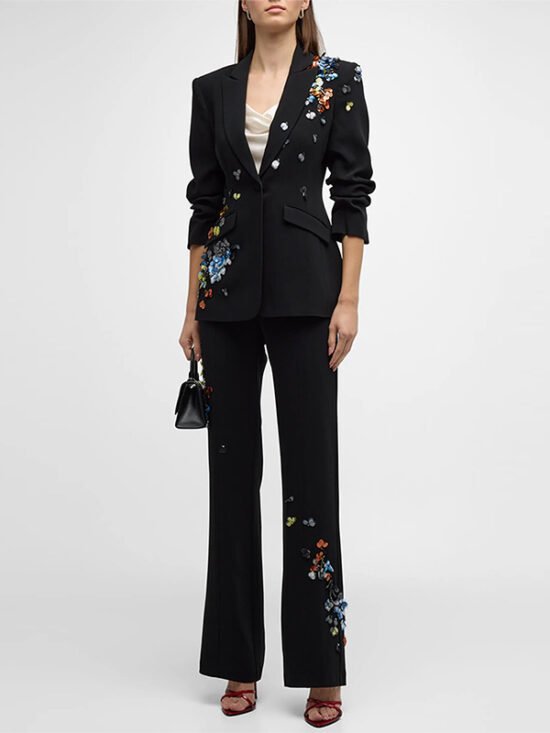 Colorful Sequin Blazer And Pants Set Elegant Office Outfit