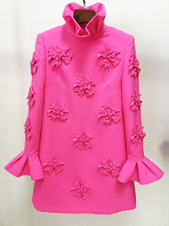 Fashionable A-Line Dress With 3D Floral Details