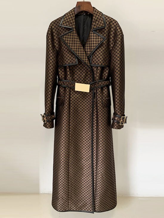Fashionable Long Coat With Maze Pattern And Belt