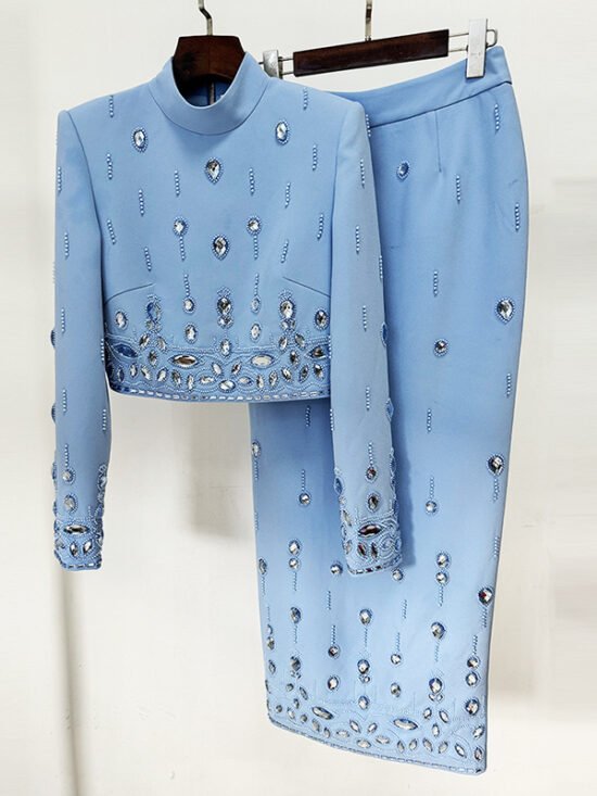 New Stylish Embellished Beaded Jacket And Long Skirt Set