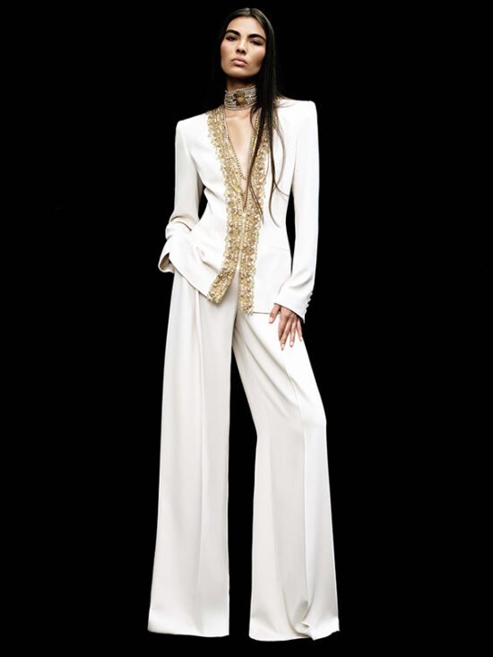 Fashionable Sequin Embellished Jacket And Pants Set