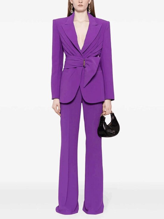 Stylish Irregular Belted Blazer Pantsuit Set
