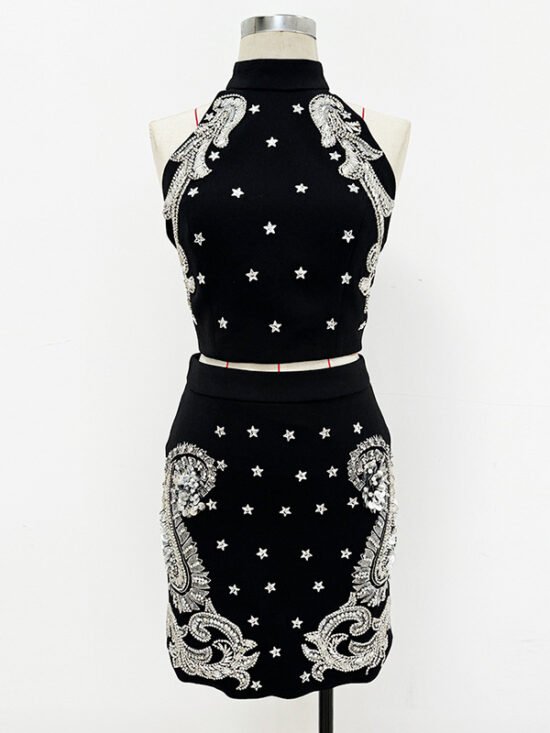 Fashionable Beaded Cami Top And Mini Skirt Set