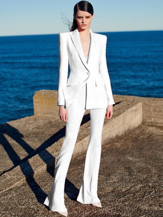 Chic One-Button Blazer And Flare Pants Set