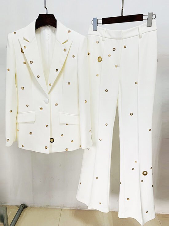 Metallic Button Blazer & Trousers Set Elegant Street Style