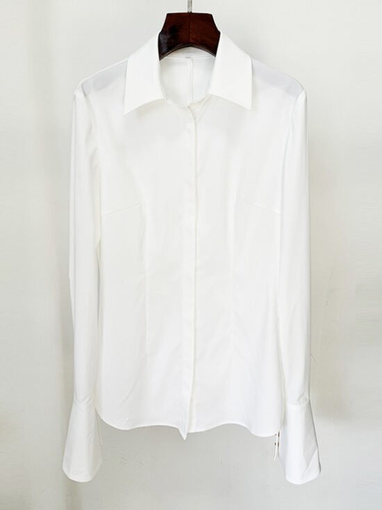 Chic White Long Sleeve Shirt With Flared Sleeves