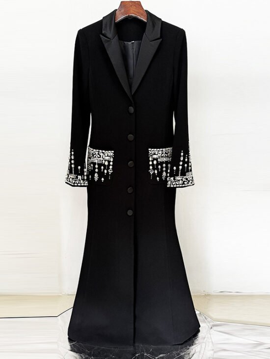 Elegant Tailored Satin Dress With Beaded Embellishments