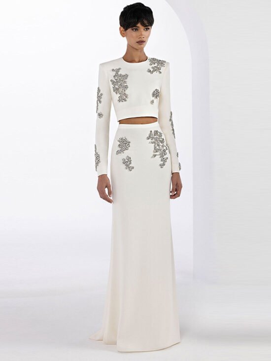 New Trendy Beaded Crop Top & Long Skirt Set