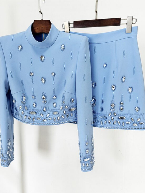 Trendy Sequin Embellished Two-Piece Jacket And Skirt Set