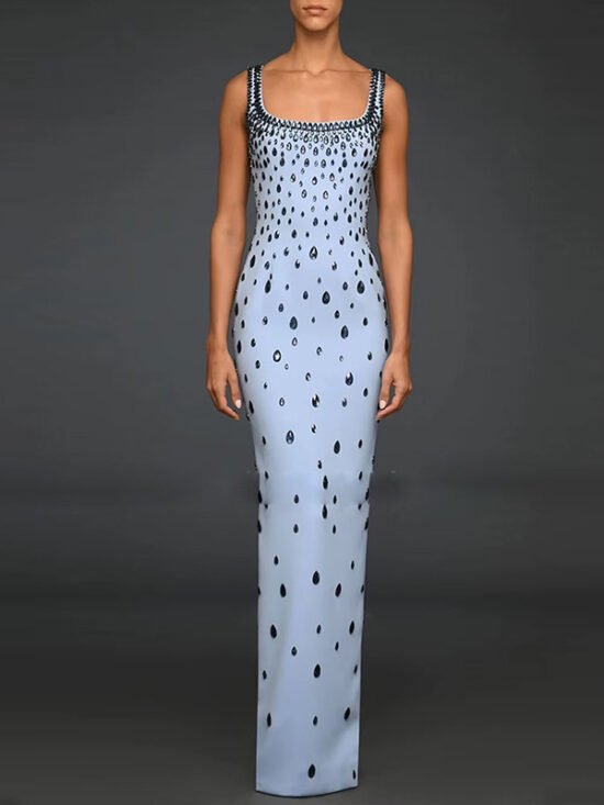 Fashion Beaded Sequin Maxi Dress With U-Neck