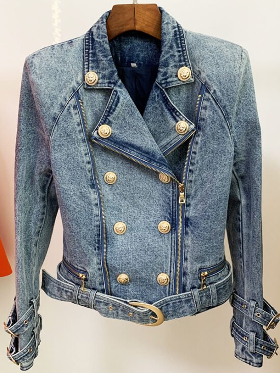 New Stylish Slim-Fit Denim Blazer With Lion Button
