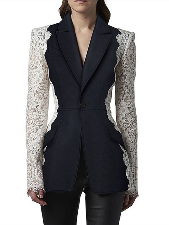 Stylish Color Block Lace Blazer