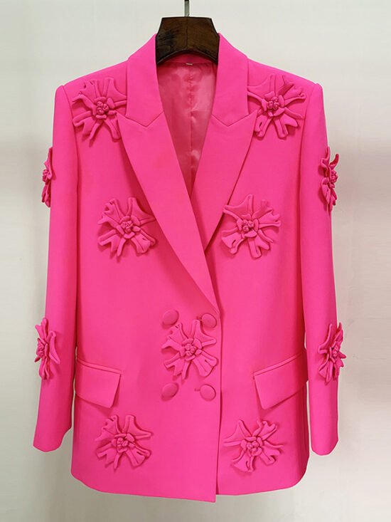 Double-Breasted Floral Embellished Blazer For Women