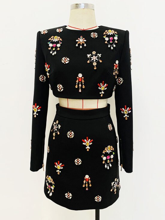Fashionable Beaded Short Jacket And Skirt Set