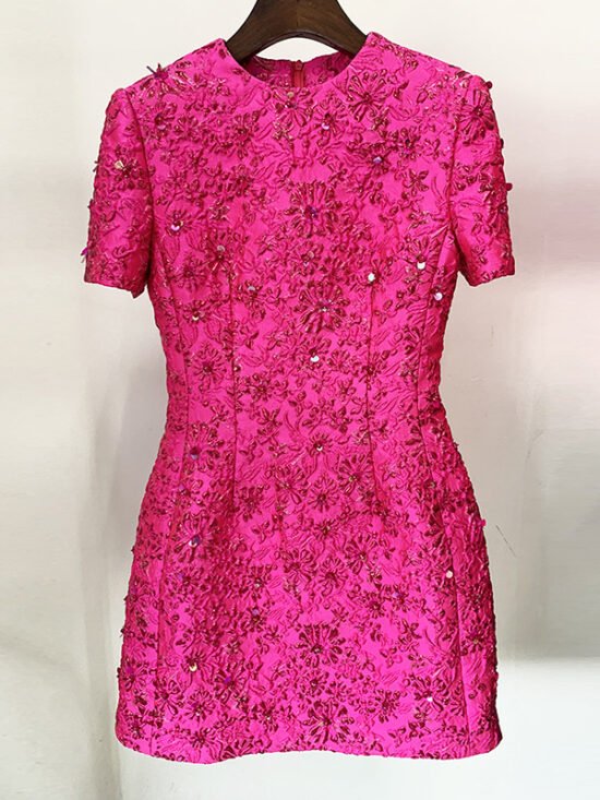 Fashion Pink Casual A-Line Dress With Beaded Embellishments