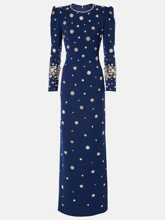 Elegant Long Evening Dress With Beaded Detail