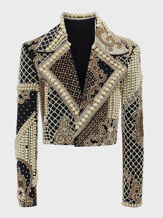 Trendy Pearl Embellished Black Jacket