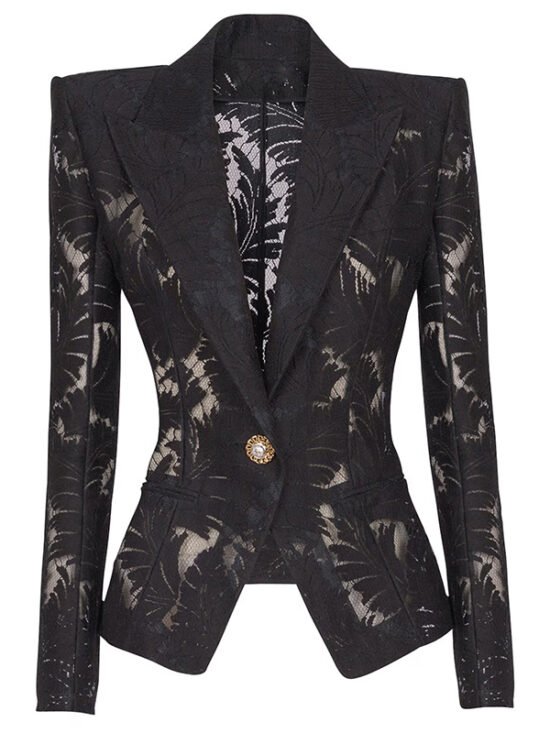 Fashionable Slim Fit Embroidered Mesh Blazer Jacket