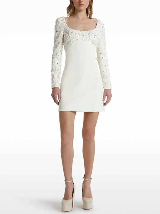 Long Sleeve U-Neck Sequin Dress Elegant Mini Cocktail Dress