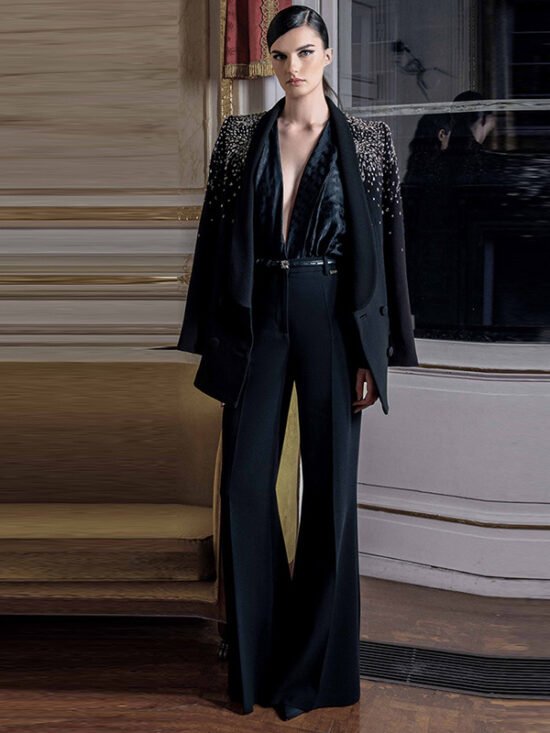 Luxury Beaded Blazer And Trousers Set Elegant Street Style