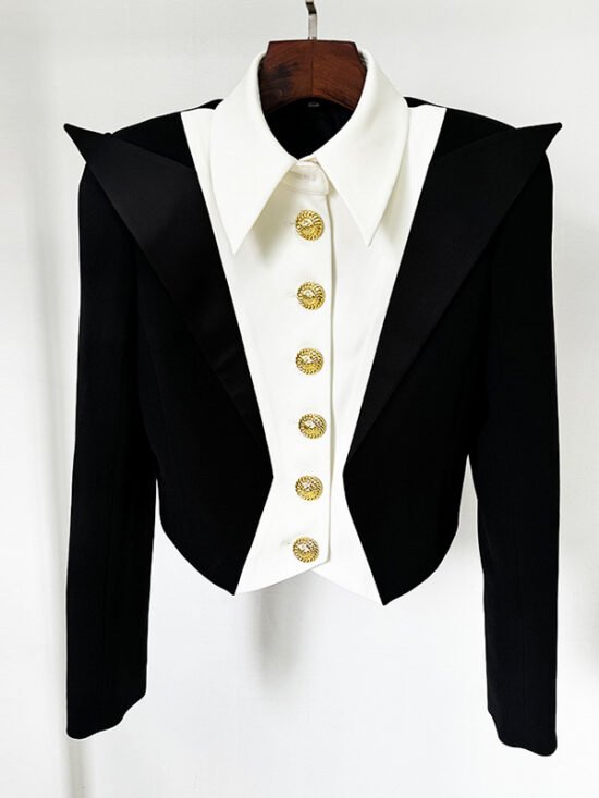Stylish Color-Block Double-Layer Blazer Jacket