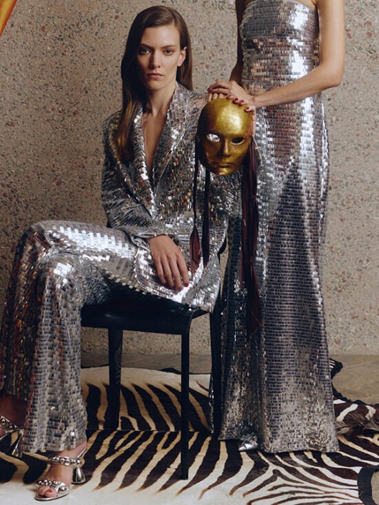 Trendy Sequined Blazer Pantsuit Set