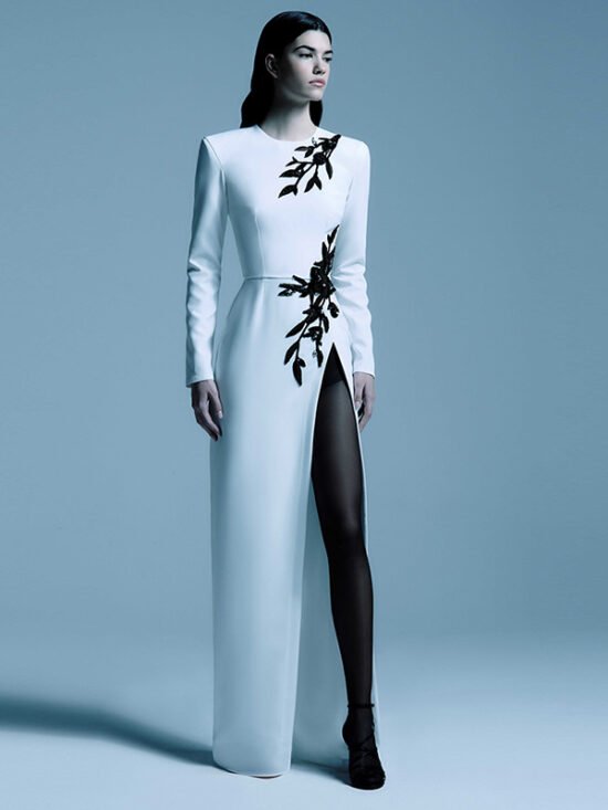 Elegant Floral Long Sleeve Maxi Dress With Cotton Blend