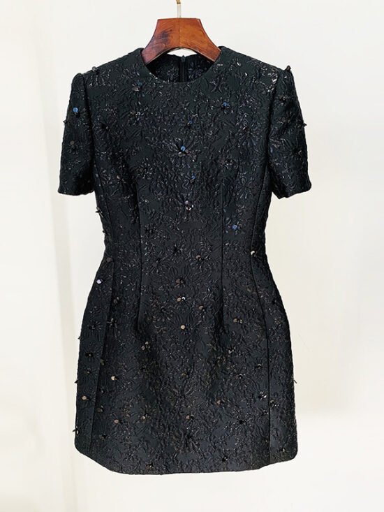 Elegant Floral Embellished Short Sleeve Dress