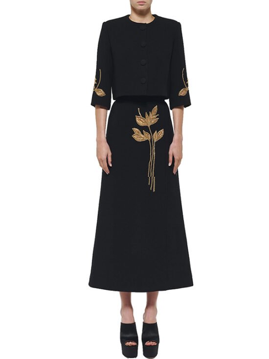 Floral Embellished Jacket & Skirt Set Elegant Streetwear