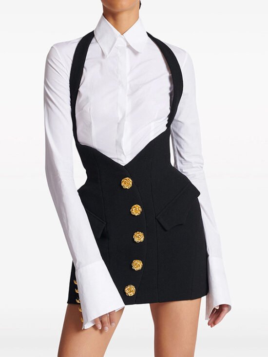 Trendy Rose Metal Buckle Neck Half Body Pencil Skirt