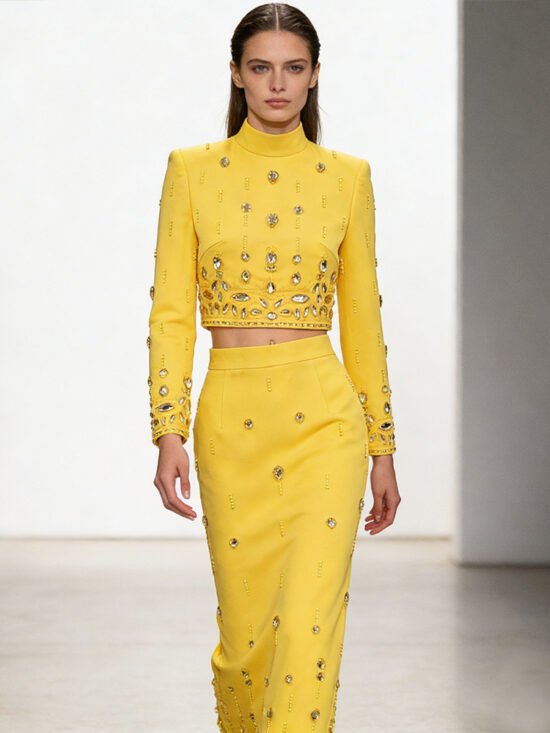 Trendy Two-Piece Beaded Jacket And Long Skirt Set