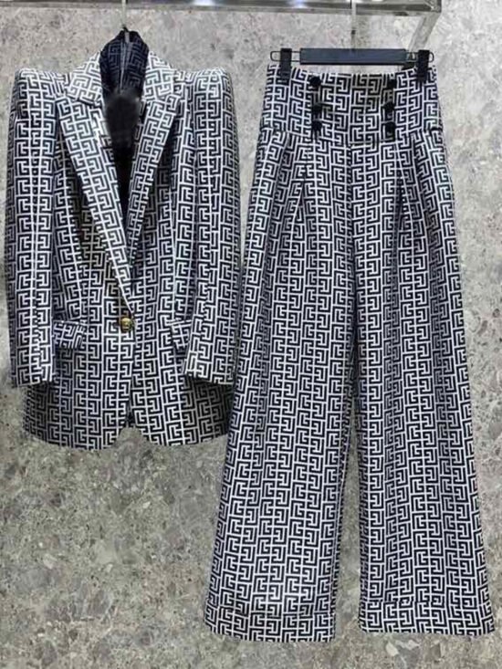 Stylish Geometric Pattern Blazer With Single Button Closure