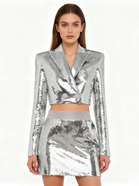 Bling Bling Sequined Short Skirt Suit Set