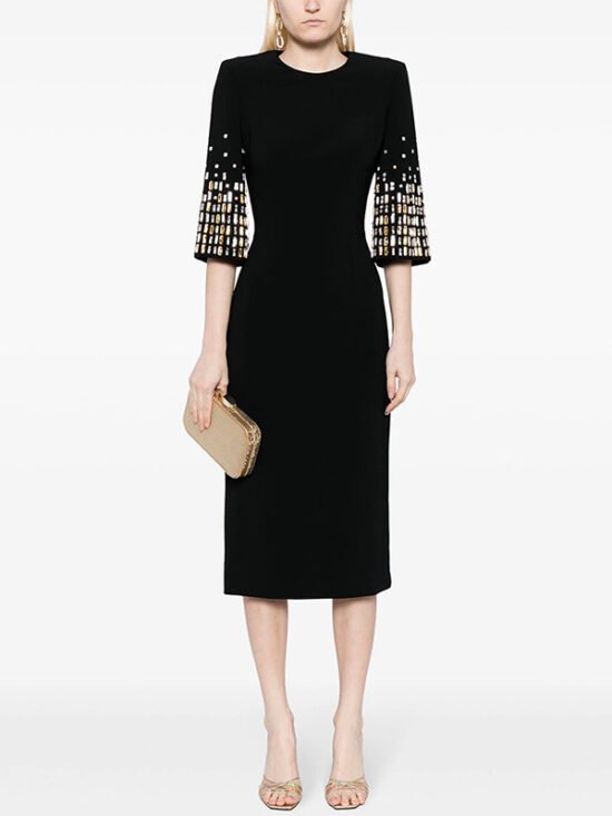 Elegant Black Beaded Midi Dress