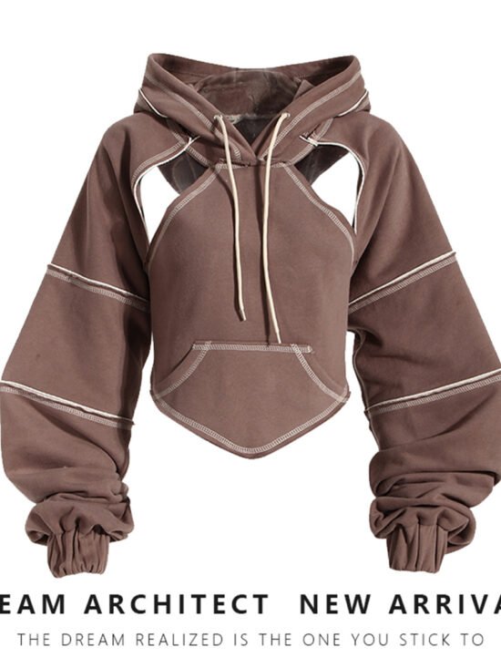 Color Block Hooded Short Sweatshirt For Women