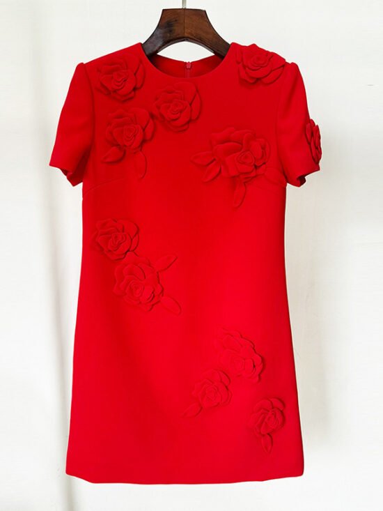 Trendy Floral Short Sleeve Dress Cotton Cocktail Dress